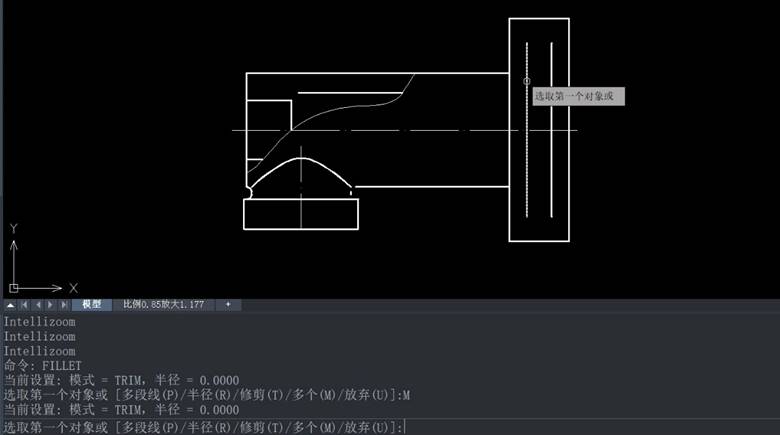 CAD如何绘制两条平行线间的倒圆角